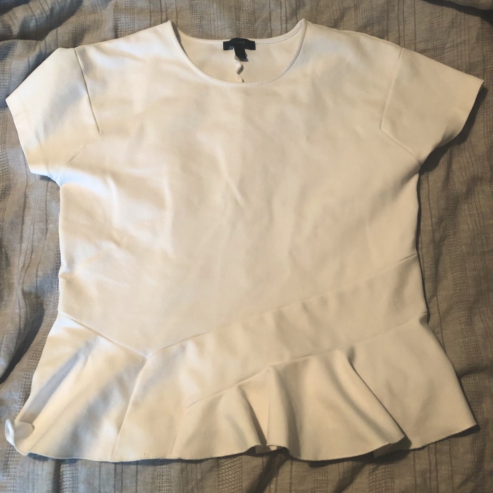 J Crew White Peplum Short Sleeve Top Size M